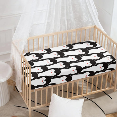 Winpema 28"x52" Cute Penguins Fitted Crib Sheet Penguin Cartoon Baby Crib Sheet Fit Standard Crib and Toddler
