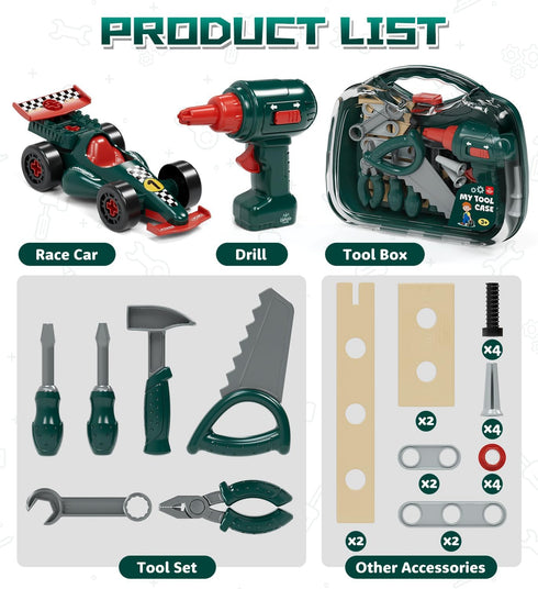 Set 3 4 5 3+ Lehoo Castle Kids Tool with Electric Drill & Take Apart Race Car, Construction Toys for Boys Year Old