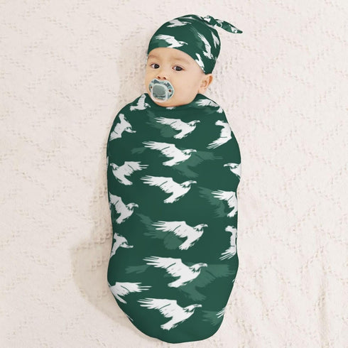 Sets Eagle On Green Background Newborn Swaddle Blankets Hat Soft Baby Receiving Blanket Swaddle Sack for Baby Shower