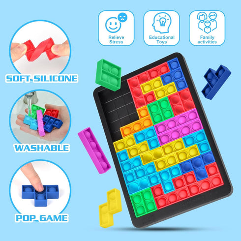 Ainiv Pop Puzzle Popper Fidget Game, Push Pop Brain Teasers Toy, Silicone Jigsaw Building Blocks Game Board