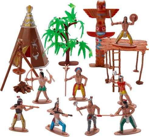 X Hot Popcorn 23 Pcs Miniature Indians Action Figures Plastic Indians Figurines for Diorama Supplies Scene Decoration