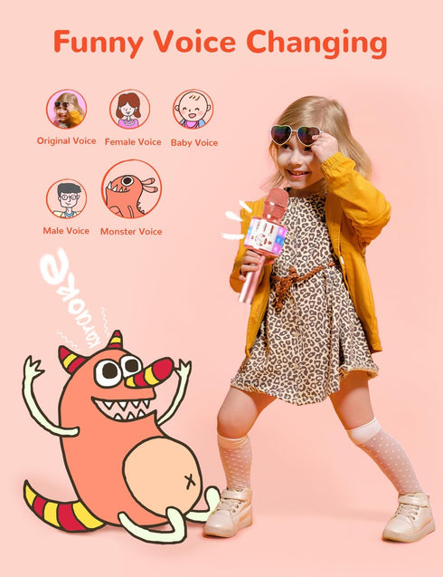 Amazmic Wireless Karaoke Microphone for Adults, Bluetooth Handheld Singing Machine with LED Lights, Gift for Kids