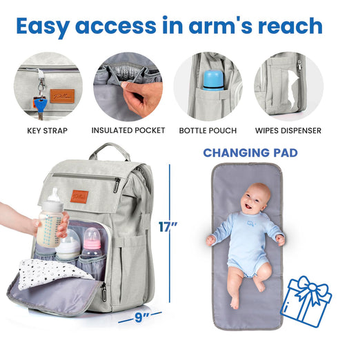 Backpack, 16 Baby Shower Gifts Diaper Bag Baby Diaper Bag, Large Baby Bag for Boys & Girls, Waterproof, Pockets