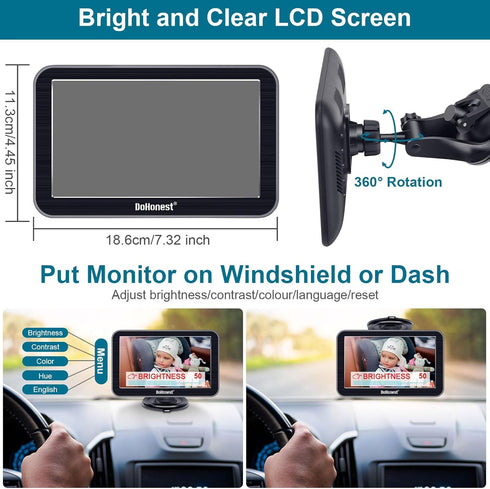 DoHonest 7-Inch: Setup 360 1080P -V9 Baby Car Camera USB Plug and Play Easy Degree Rotating Backseat Camera Two Kids HD