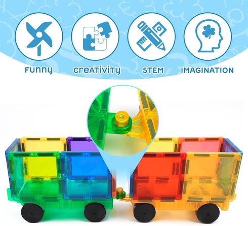 Magnetic Tiles Cars Construction Set - 4 PCS Educational Magnetic Building Blocks for Kids 3+
