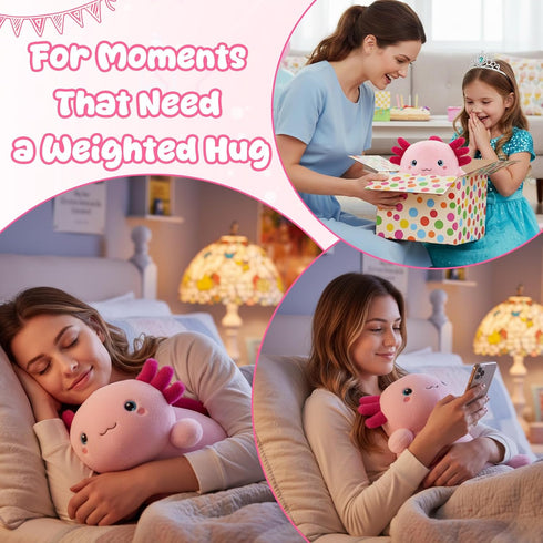 13.8 Inch, 1.7 Lb SQEQE Weighted Stuffed Animal Axolotl, Soft Weighted Axolotl Plush Toy, Cute Hugging Pillow Gift