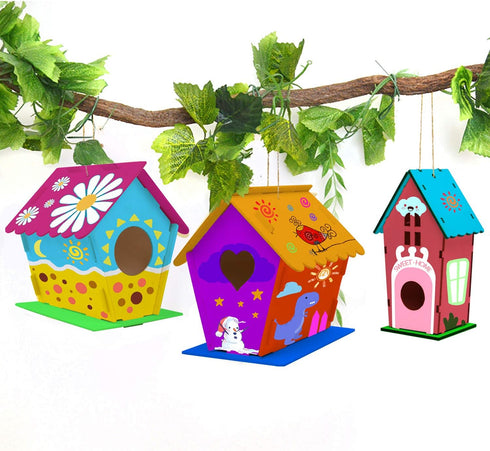 hapray 4 Pack Bird House Crafts for Kids Ages 5-12, Buildable DIY Birdhouse Kit for Summer Arts Projects