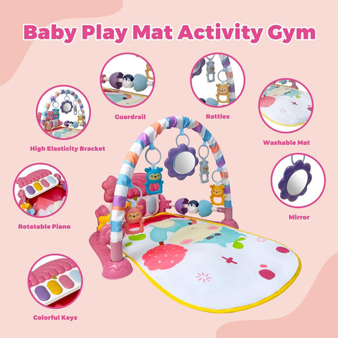 Set 0 1 2 3 4 5 6 7 8 9 10 11 12 Baby Gym Play Mat, Musical Activity Center for Baby, Baby Rattles Toys with Storage