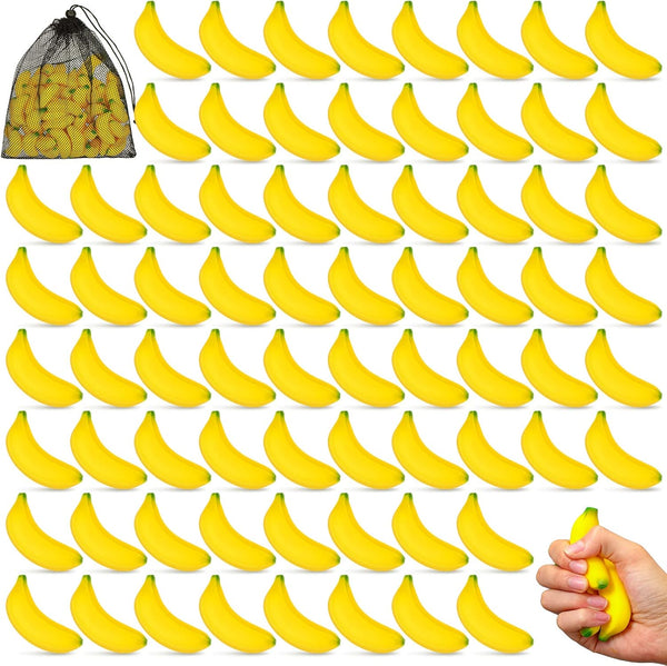 Leyndo 100 Pcs Banana Stress Toys Banana Stretchy Toys Mini Relief Stress