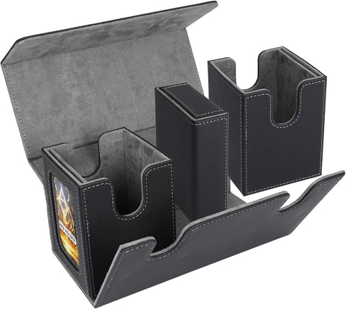 AFIING MTG Commander Card Storage Box - Fits 200 Double Sleeved Cards, 3-in-1 Card Deck Case, Strong Magnet Organizer