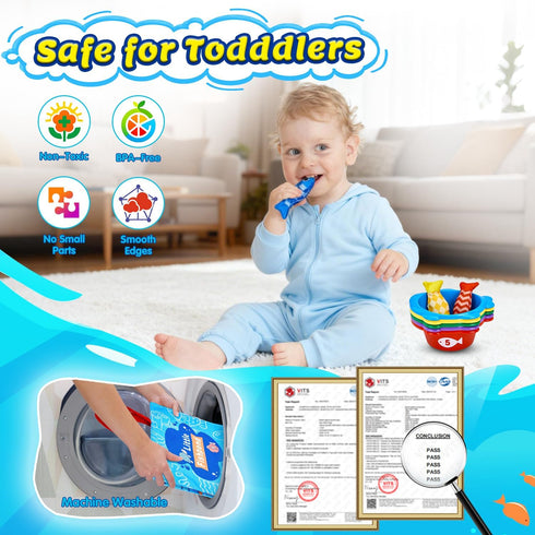 Gacoman 1 Toddler1-3 Counting, 12-18 Montessori Toys for Year Old Boy Girl Birthday Gift- Cloth Fishing Game
