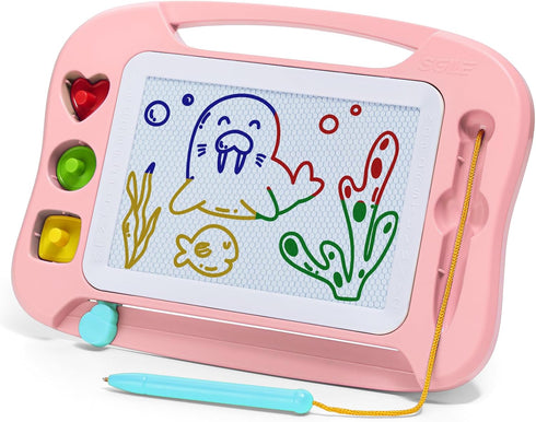 SGILE Magnetic Drawing Board for Kids, Colorful Erasable Doodle Board with Magnet Pen and Stamps