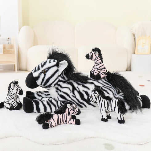 5pcs Set, 25 inch Tezituor Wildlife Zebra Stuffed Animals Realistic Stuffed Zebra with Babies for Boys Girls, Large