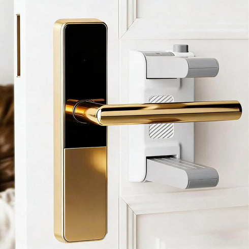 QL-LINRUN No-Drill Door Lever Lock Child Proof, Heavy Duty Adhesive Pet Safety Gate for Toddlers, Baby Proofing No