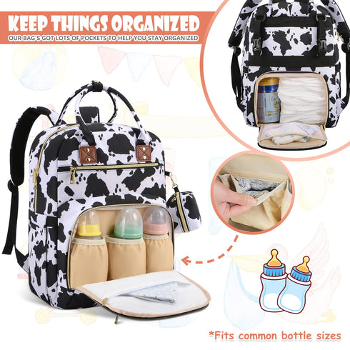 Backpack, Backpack Tenot Baby Diaper Bag Travel Diaper Bags for Baby Girl Boy Large Capacity Baby Bag for Women Cow