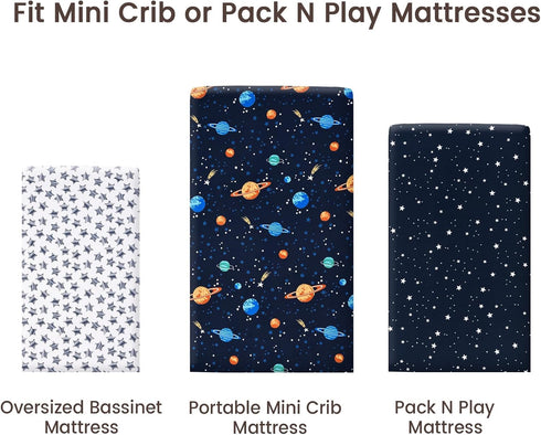 3 Pack Pack Pack PHF Soft Mini Crib Sheets, Space Silky N Play Sheets for Baby Boys Girls Neutral, Universal Fit for N