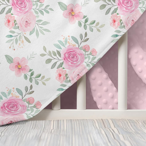 30 40 Inches Floral Minky Baby Blanket x for Girls, Soft Plush Receiving Blanket with Dotted Back, Gift for Newborn