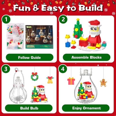 2026 647 Set Light-Up Christmas Ornament Building Kit PCS Holiday Building Blocks for Kids and Adults, Featuring