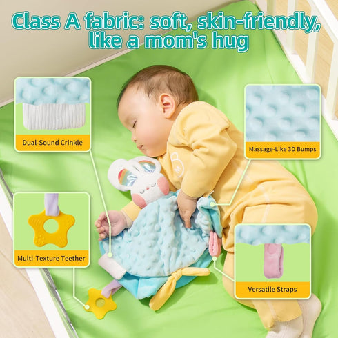 Cozy Set 6-in-1 auby Bunny Newborn Gift - Baby Soothing Essentials with Teethers, Plush Blanket & Hanging Toys