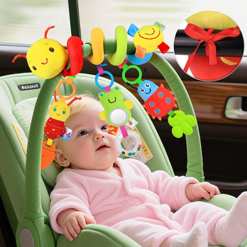 0-6 Car Seat Toys for Babies Months, Upgraded Spiral Hanging Crib Stroller Activity Toys with Detachable Rattles, Baby