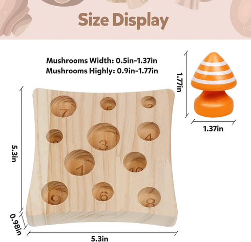Wooden Toys Mushroom Toy, Harvest Game Montessori Educational Learning Shape Sorting & Number Matching for Ages 3+