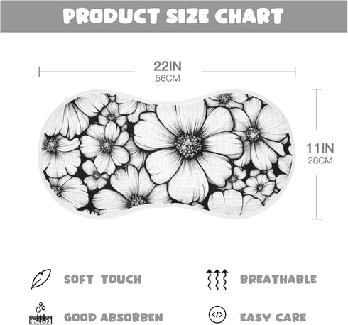 GOODOLD Set 2 Pack Black White Floral Muslin Baby Burp Cloths - Super Absorbent and Soft Burping Rags - Cotton Burp