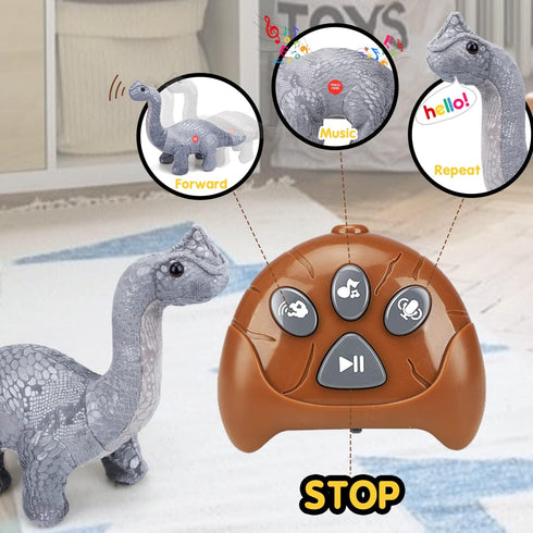 TOY Life Remote Control Dinosaur Toys for Kids 3-7+, Electronic Walking Brontosaurus Plush Dinosaur Gift