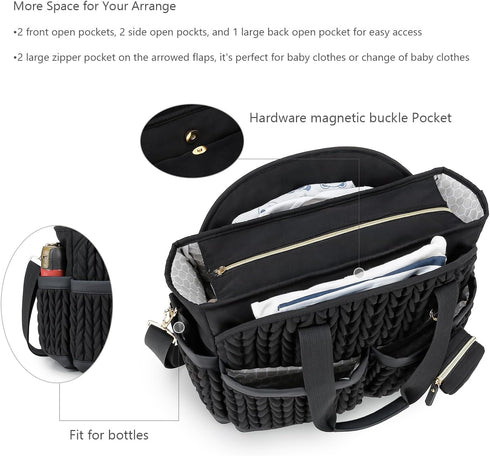 Mommy Lmbabter Diaper Tote Quilted Bag Function Maternity Baby Bag Diaper Changing Messenger with Shoulder Strap Wet
