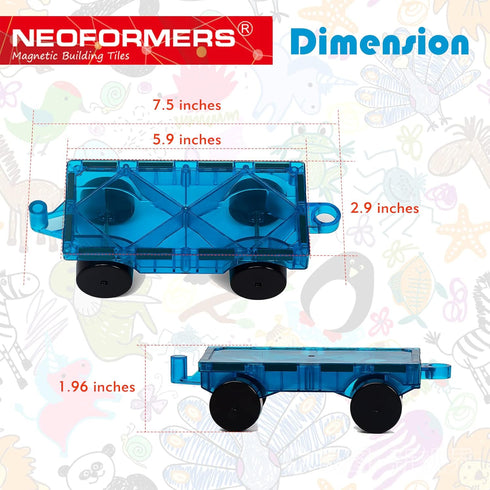 2 Piece Magnetic Tiles Car Set, Truck Kit Toy with Stronger Magnets, Educational Building Tile Blocks for Girls and