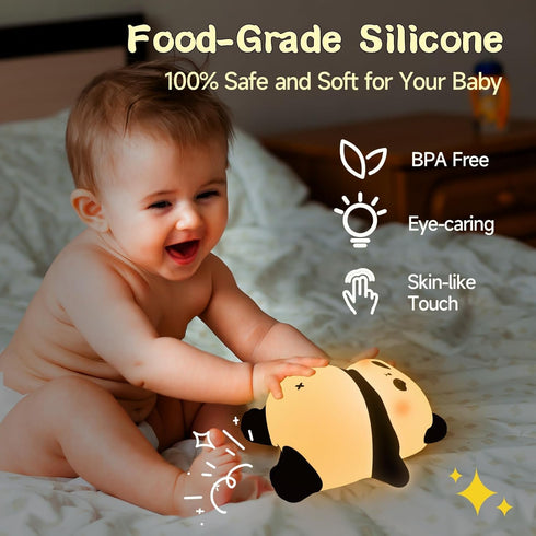 3 Dimmable Rechargeable Cute Panda Night Light, Level Nursery Nightlight with Timer, Silicone Light Cute Animal Night