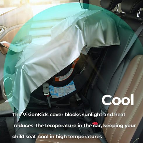 VisionKids Baby Car Seat Sun Shade Cover with Free Storage Bag Included | Infant Car Seat Heat Protector | UV