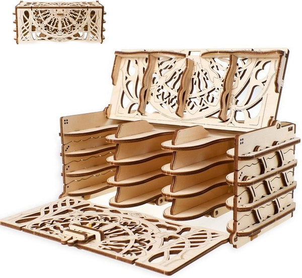 UGears 3D Puzzle Wooden Card Holder for 12 Sets of Playing Cards - Unique Mechanical Devices for Board Games