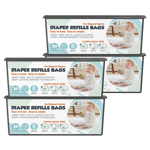 Zippland Diaper Pail Refills Bags with 30 Bags Compatible with Genie Easy Roll