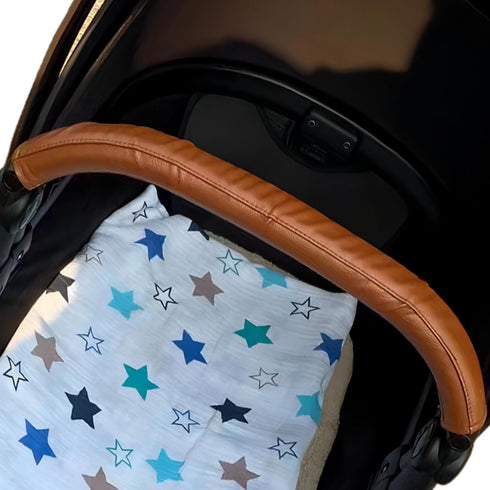 Baby Stroller Leather Armrest Handle Cover, Brown Compatible with Mima Xari Stroller, Protective Bumper Sleeve