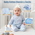 9pcs Golray Baby Shower Gifts for Boys Newborn Kit, Blanket/Elephant Soothe/Fabric Book/Bodysuit/Bib/Sock/Hat/Greeting