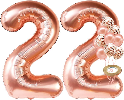 KatchOn, Rose Gold 22 Number Balloons - 40 Inch Foil Number Balloon for 22 Birthday Party Decorations