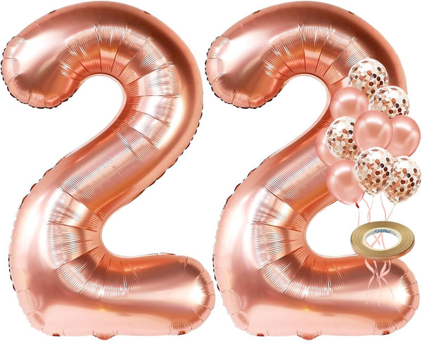 KatchOn, Rose Gold 22 Number Balloons - 40 Inch Foil Number Balloon for 22 Birthday Party Decorations