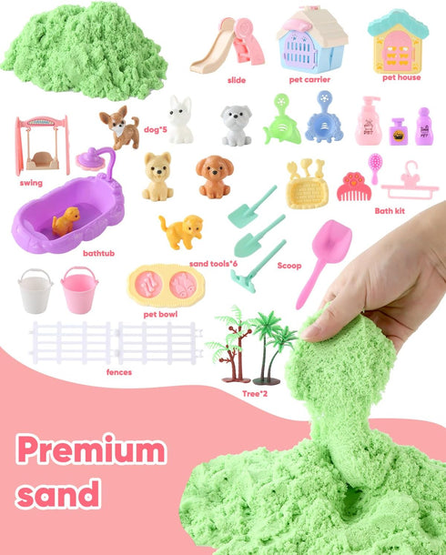 sikmcle 36 PCS Pet Sensory Bin Moldable Sensory Sand Kit and Sandbox with Lid Dog and Cat Toddler Toys for Kids Gifts