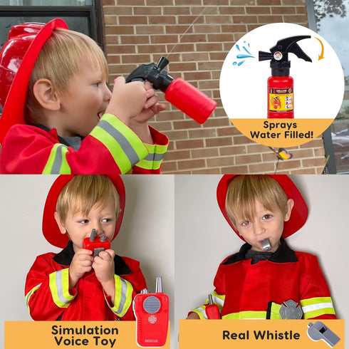 3 4 5 Liberry Fireman Costume for Kids Years Old, Firefighter Tools with Fire Extinguisher, Pretend Play Toy Gift