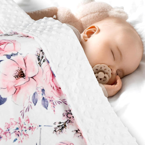 50 60 Inches Baby Blanket for Girls, Super Soft Double Layer Mink Blankets with Dotted Backing, Floral Newborn Nursery