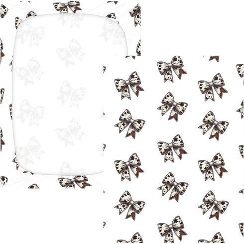 CZXW 52" 28" Cow Print Bows Crib Sheets Fitted x Natural Cotton Soft & Breathable for Baby Crib Mattress