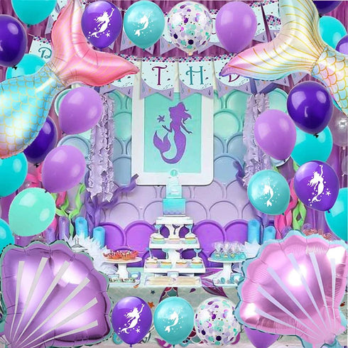 Morofme 22pcs Mermaid Theme Balloons, Helium Foil Ocean Decorations with Mermaid Tail and Sea Shells for Girls Party