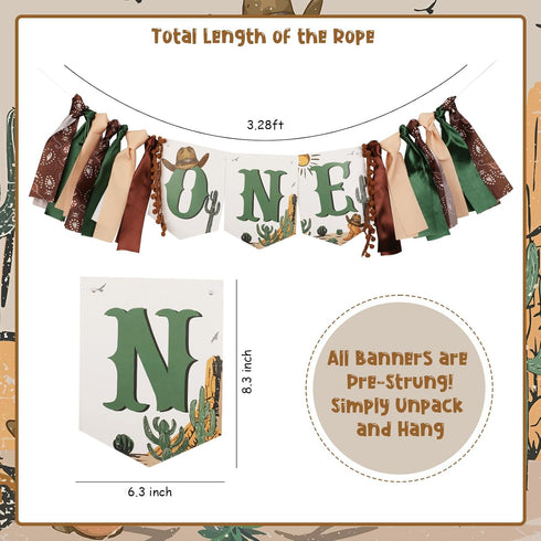 1st Western Cowboy One High Chair Banner, Cowboy Birthday Decorations High Chair Banner Pre-Assemble First Rodeo