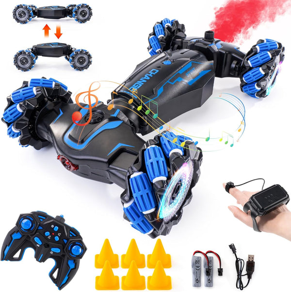 WJWMIRC 4WD Remote Control Gesture Sensor Car, Double-Sided Rotating 360 Flips Drift, with