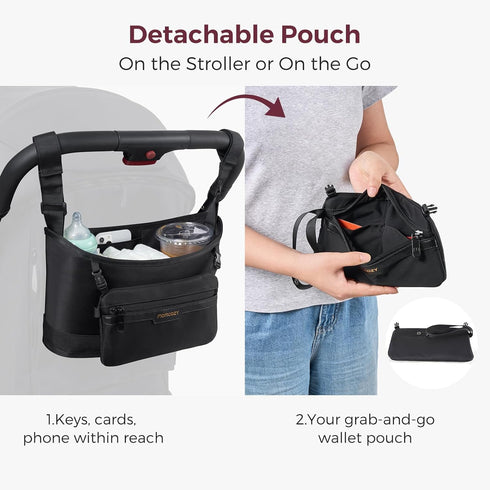 Momcozy 2 Universal Stroller Organizer | Minimalist Caddy with Insulated Bottle Holder | Silicone Anti-Slip Straps |
