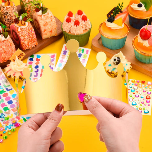 MGZTTHW Gold Paper Crowns, Diy Birthday King Crowns Craft to Decorate, Paper Prince Princess Crown Hats for School