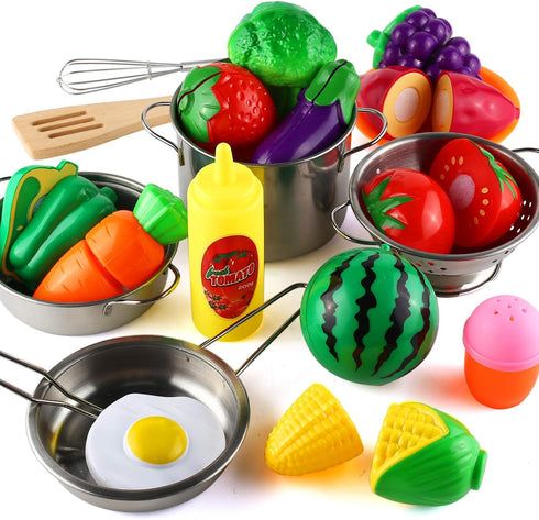 35 Set Set,Cooking Pcs Kitchen Pretend Play Accessories Toys,Cooking with Stainless Steel Cookware Pots and Pans