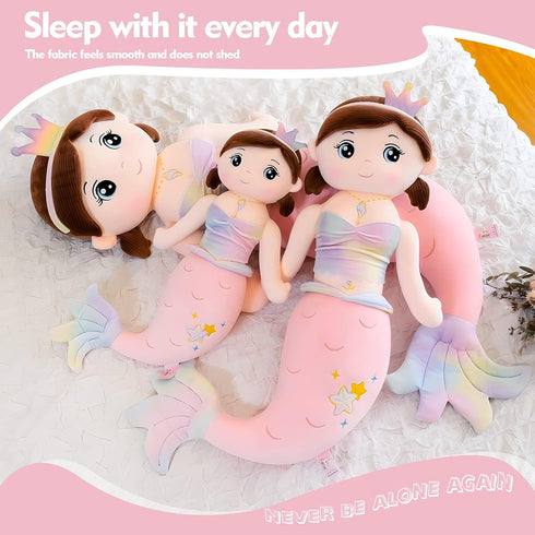 Mermaid Stuffed Animal Plush, 31.5in Cute Soft Pink Hugging Mermaid Plushies, Kawaii Birthday Gift for Adults Kids