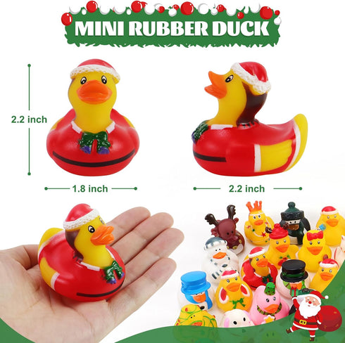 50Pcs Christmas Rubber Ducks for Boys, Girls, Kids and Toddlers,Christmas Ducks for Jeeps Ducking, Xmas Themed Duck