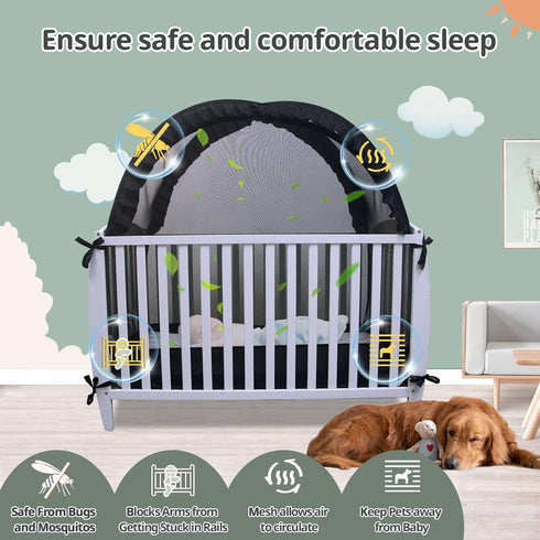 Crib Tent, Pop Up Safet Crib Net to Keep Baby from Climbing Out, Breathable & Skin-Friendly Mesh Crib Cover, Strong